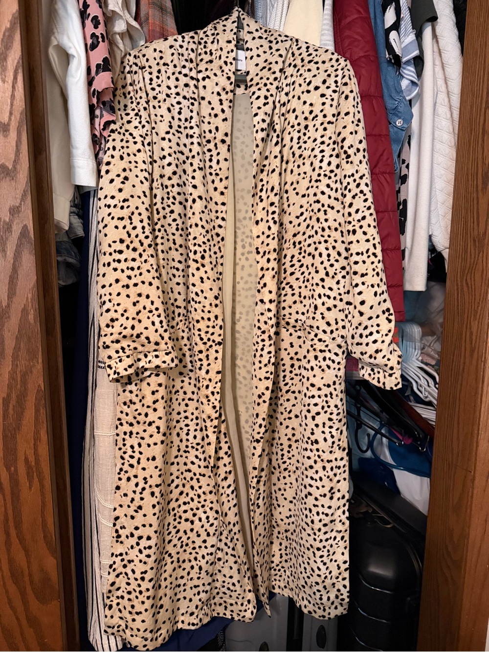 Anthro Beige Leopard Print Long Sleeve Duster